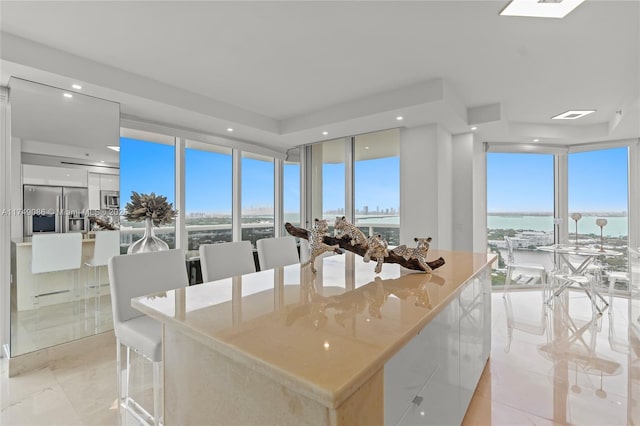 kitchen with appliances with stainless steel finishes, modern cabinets, a wealth of natural light, and white cabinets