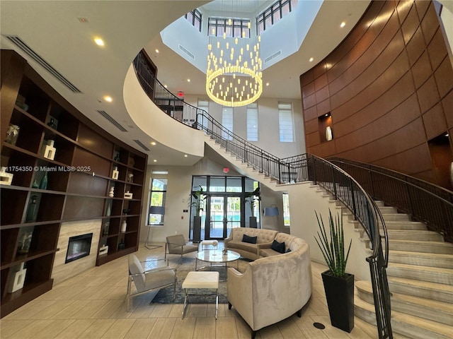 building lobby featuring stairs and visible vents