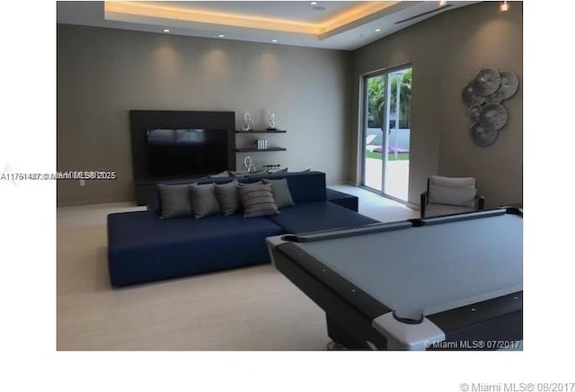 1010 SW 2nd Ave Unit Lph05, Miami, FL 33130 - game room featuring a tray ceiling, pool table, carpet, and recessed lighting