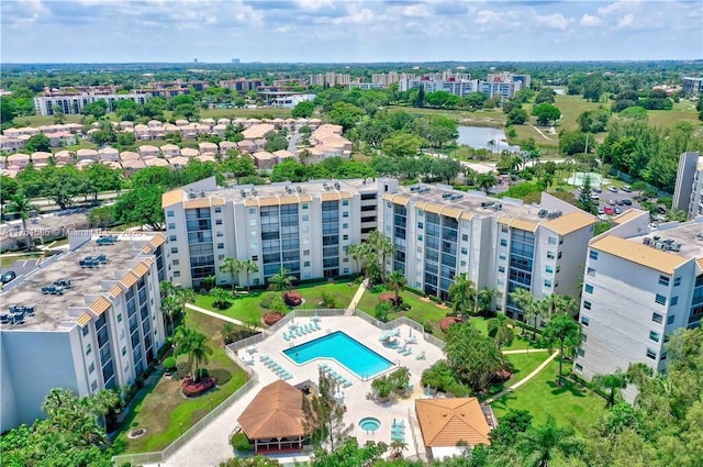 aerial view with a water view