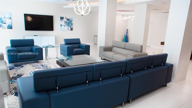 living area with light tile patterned floors
