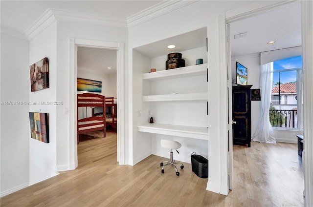 1468 Mariner Way, Hollywood, FL 33019 - corridor with crown molding, wood finished floors, an office area, and built in features