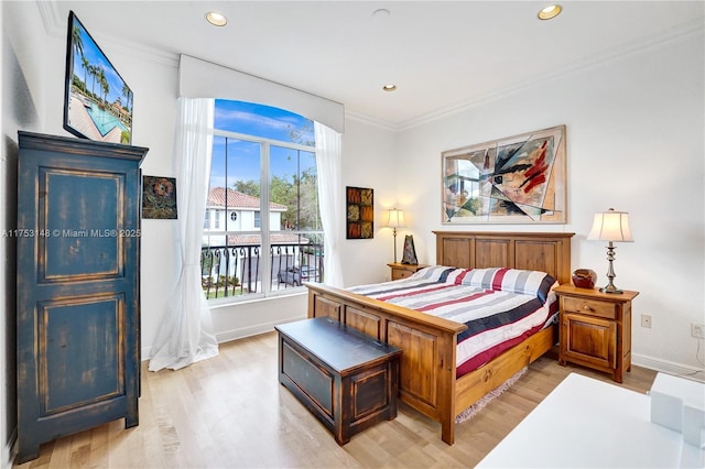 1468 Mariner Way, Hollywood, FL 33019 - bedroom with access to exterior, light wood-style flooring, recessed lighting, and ornamental molding