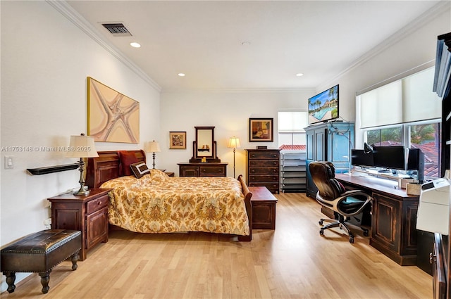 1468 Mariner Way, Hollywood, FL 33019 - bedroom with light wood finished floors, ornamental molding, recessed lighting, and a desk