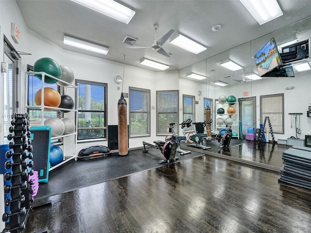 1468 Mariner Way, Hollywood, FL 33019 - workout area featuring ceiling fan and wood finished floors