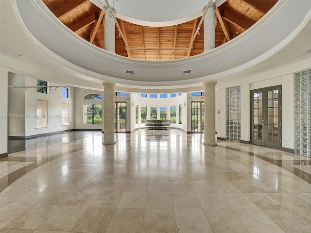 1468 Mariner Way, Hollywood, FL 33019 - lobby featuring a wooden ceiling with exposed beams and a towering ceiling