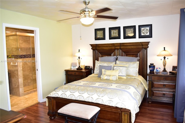 9320 Sunrise Lakes Blvd Unit 306, Sunrise, FL 33322 - bedroom with ceiling fan, ensuite bath, and dark wood-type flooring