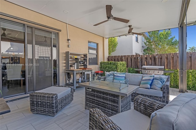 25340 SW 116th Ave, Homestead, FL 33032 - view of patio featuring outdoor lounge area, grilling area, fence, and a ceiling fan
