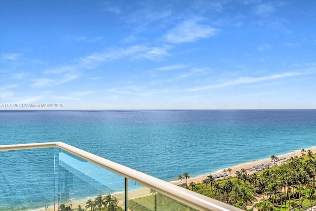 view of water feature with a beach view