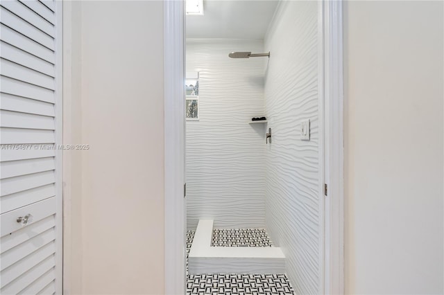 interior space with a tile shower