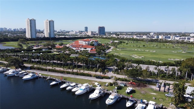 851 Three Islands Blvd Unit 218, Hallandale Beach, FL 33009 - aerial view of a golf club, a nearby body of water, and city skyline