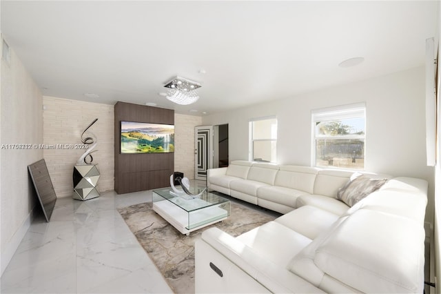 living area with marble finish floor