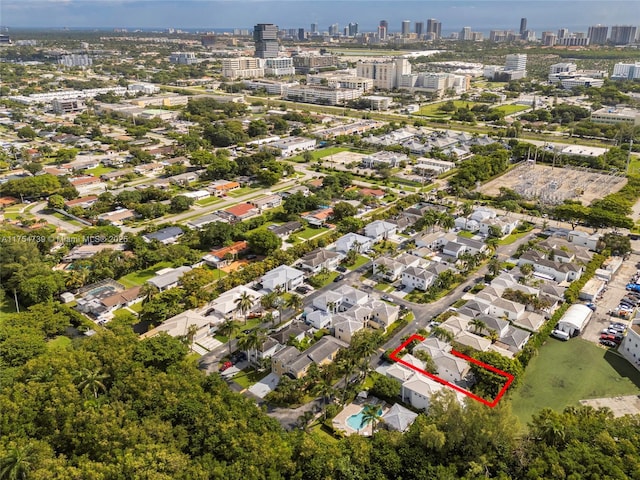 drone / aerial view with a view of city