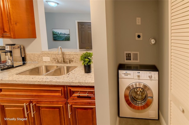 1955 NW 5th Pl Unit 13, Miami, FL 33136 - laundry room with washer / dryer, cabinet space, and a sink