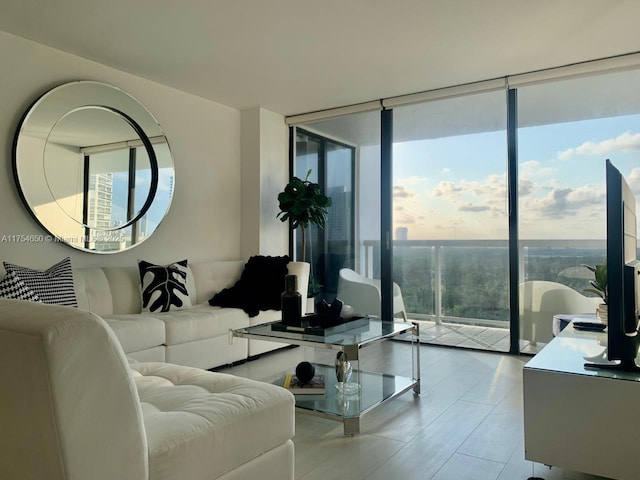 living room with expansive windows