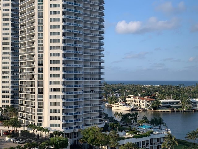 view of property with a water view