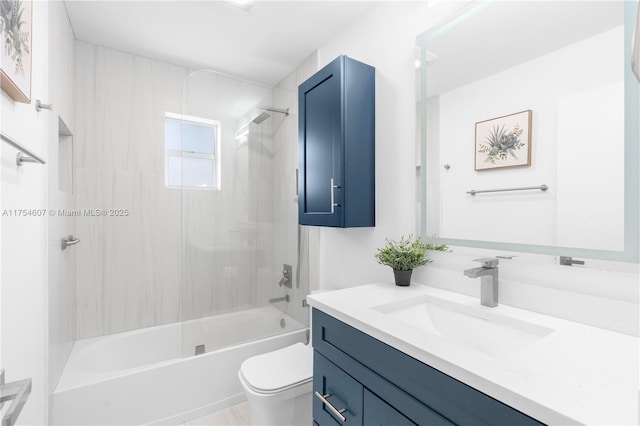 full bath with  shower combination, vanity, and toilet