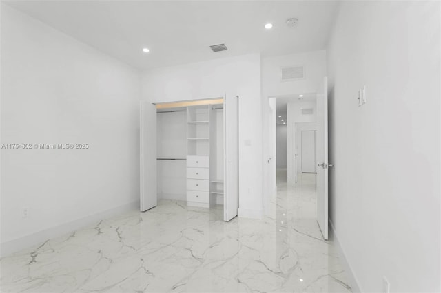 3430 SW 2nd St, Miami, FL 33135 - unfurnished bedroom featuring baseboards, marble finish floor, visible vents, and recessed lighting