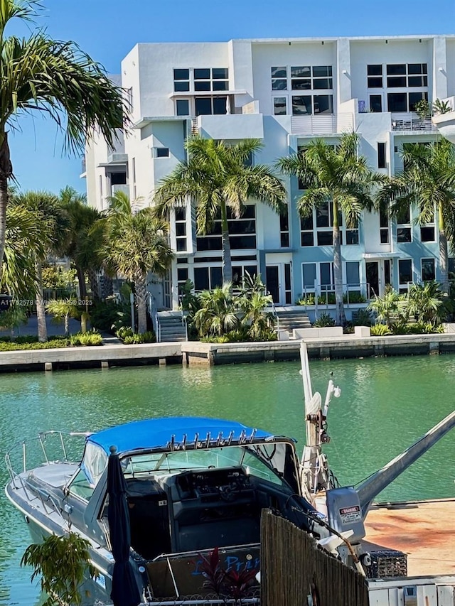 view of dock with a water view