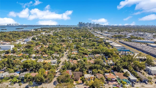 bird's eye view with a water view and a view of city