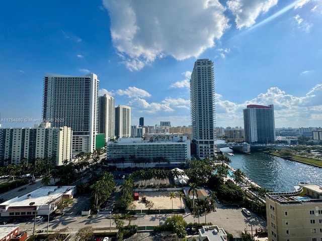 view of city with a water view