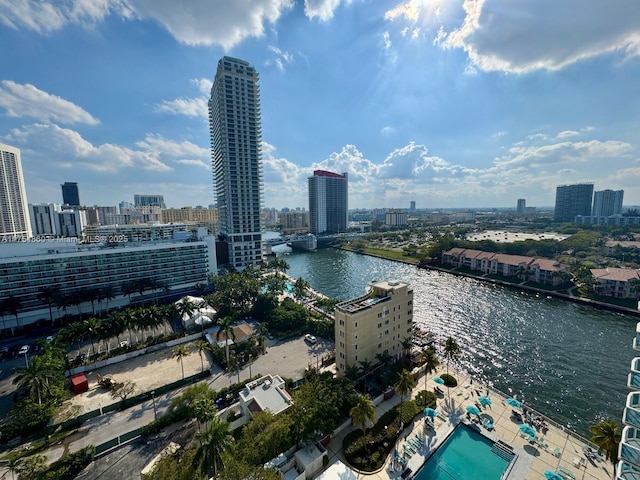 bird's eye view with a view of city and a water view