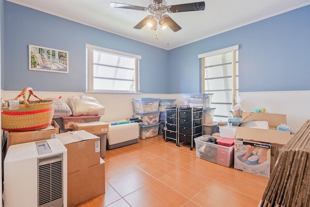 storage featuring a ceiling fan