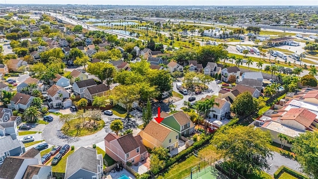 drone / aerial view with a residential view