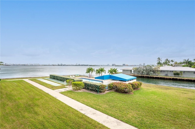 exterior space featuring a water view