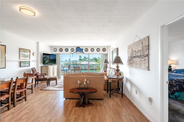 sitting room with light wood-style flooring and baseboards