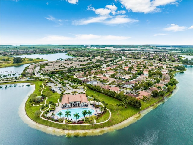 aerial view with a water view