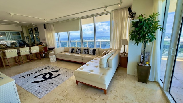 living area with track lighting