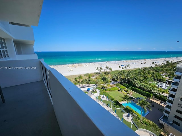 view of water feature with a beach view