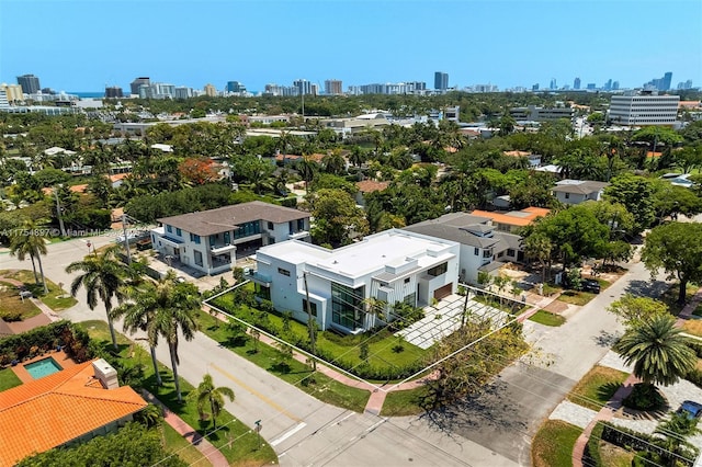 bird's eye view with a city view