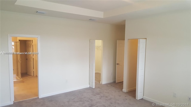 unfurnished bedroom featuring a spacious closet, baseboards, and carpet