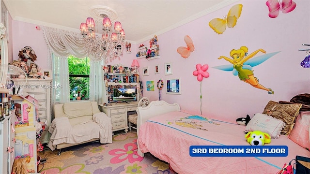 430 Poinciana Dr Unit 1710, Sunny Isles Beach, FL 33160 - bedroom featuring a chandelier and crown molding