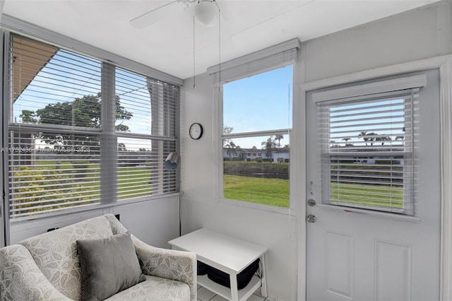 interior space featuring plenty of natural light and ceiling fan