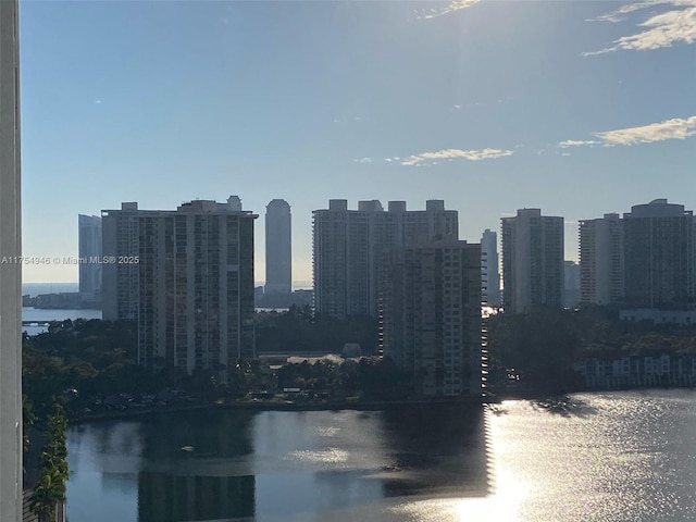 property's view of city featuring a water view