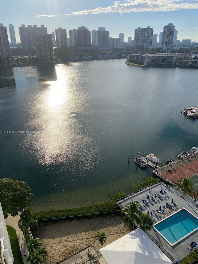 property view of water with a view of city