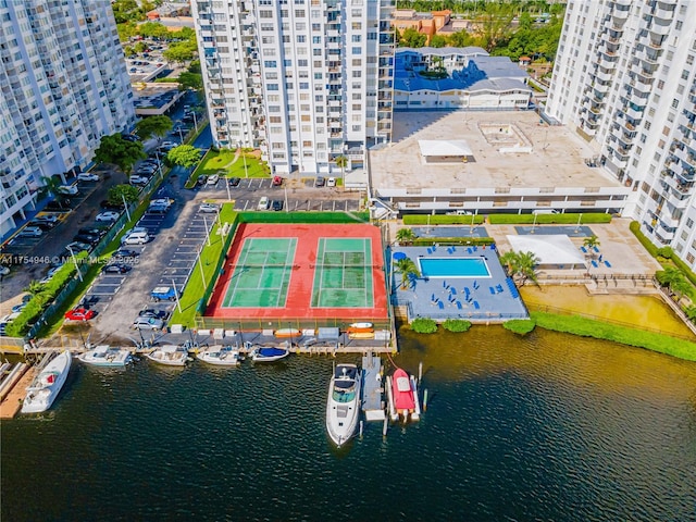 aerial view with a water view