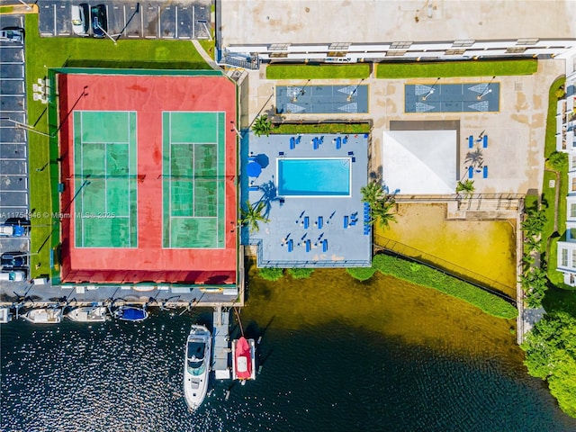 aerial view with a water view