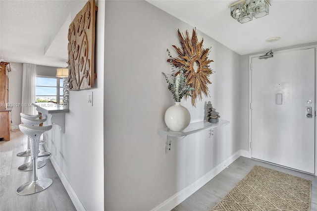 entrance foyer with light wood-style floors and baseboards