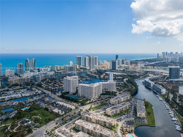 bird's eye view with a water view and a city view