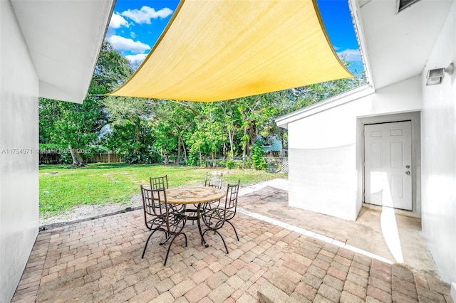 view of patio / terrace featuring outdoor dining area and a fenced backyard