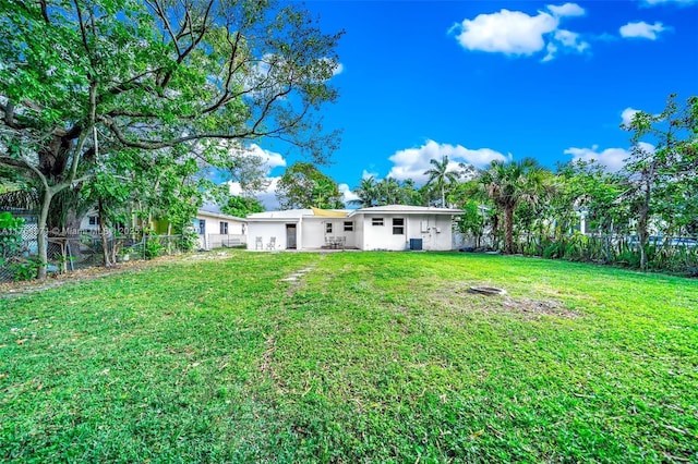 view of yard with a fenced backyard