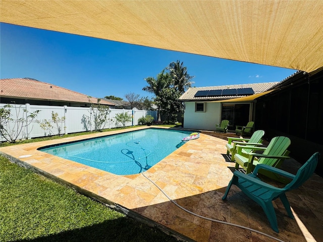 view of pool featuring a fenced in pool, a patio, and a fenced backyard