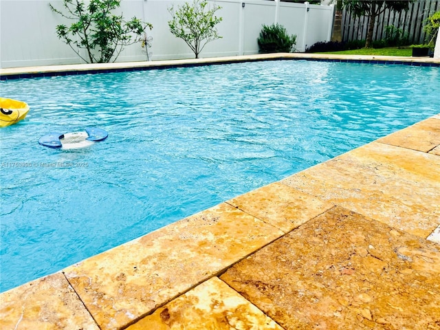view of swimming pool featuring a fenced in pool and fence