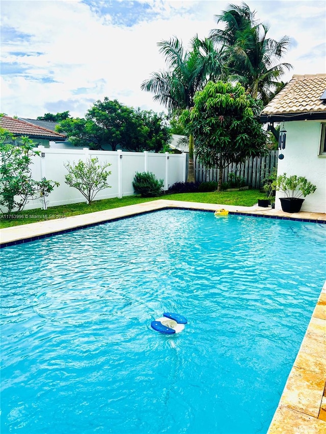 view of pool with a fenced backyard and a fenced in pool