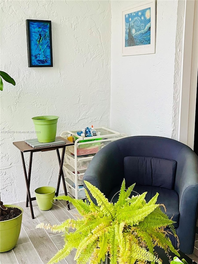 interior space with a textured wall