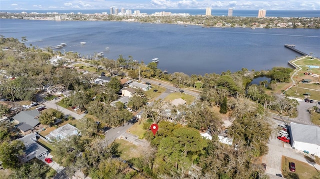 bird's eye view featuring a water view